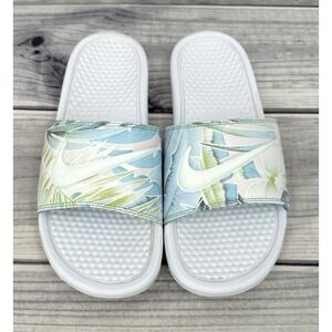 NIKE BENASSI WHITE FLORAL SLIDES SANDALS Women's‎ Size 10  PASTEL FLORAL